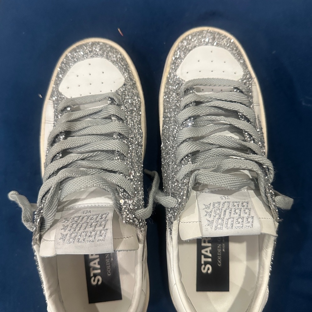 Golden Goose Silver and White Sneakers